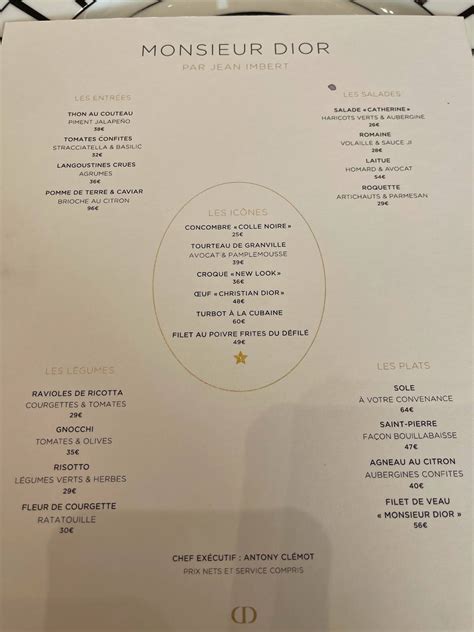 dior diner|dior restaurant menu.